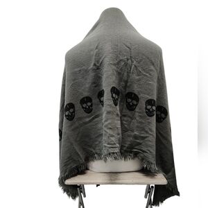 Gray Black Skull Oversized Fringe Scarf